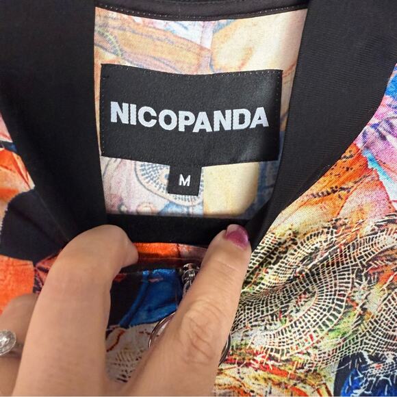 Nicopanda Satin Bomber Colorful Abstract Print Dress Size Medium - Picture 3 of 4